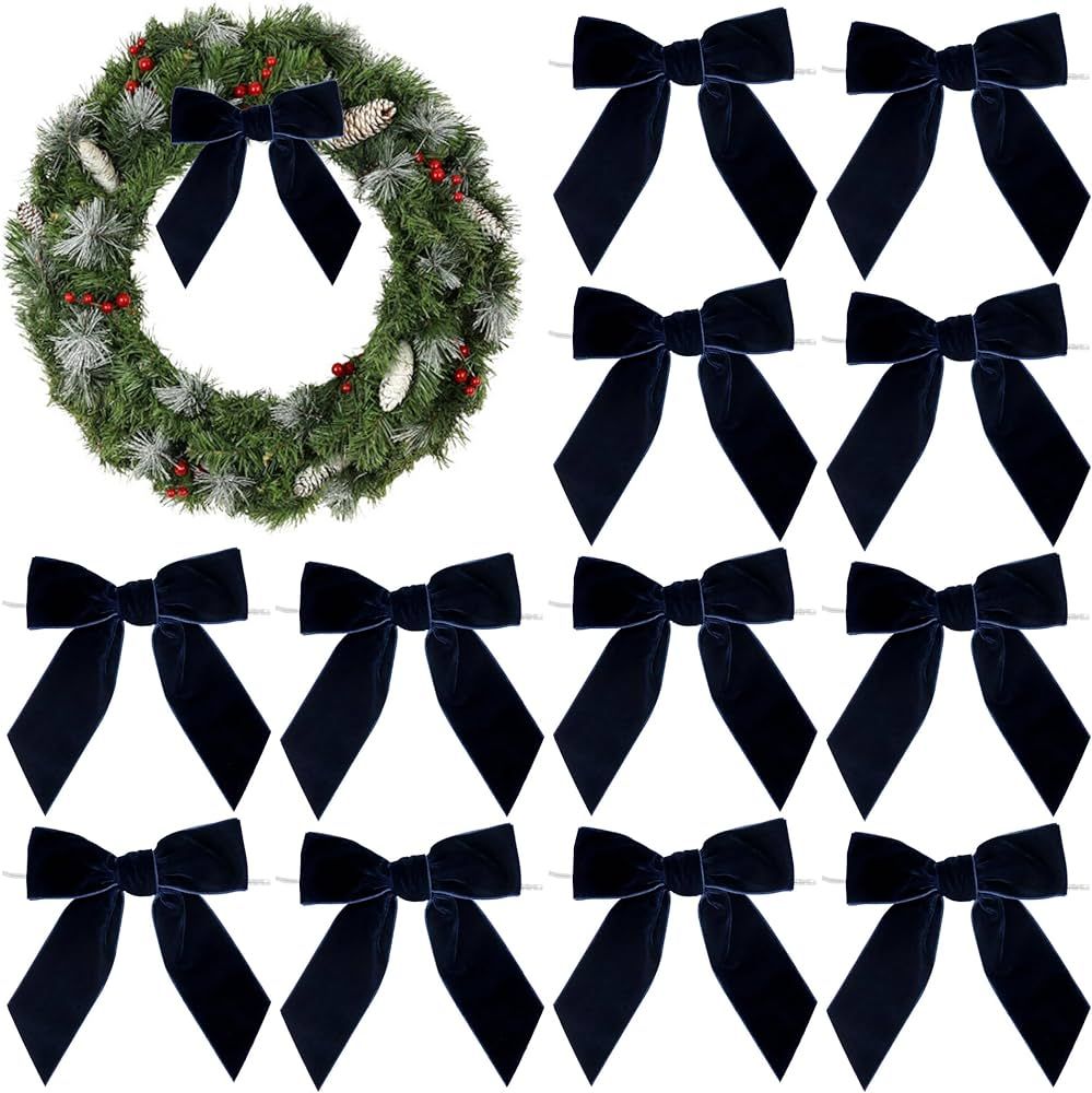 AIMUDI Navy Blue Velvet Bows 4.5" Navy Christmas Bows for Tree Premade Bows for Wreaths Twist Tie... | Amazon (US)