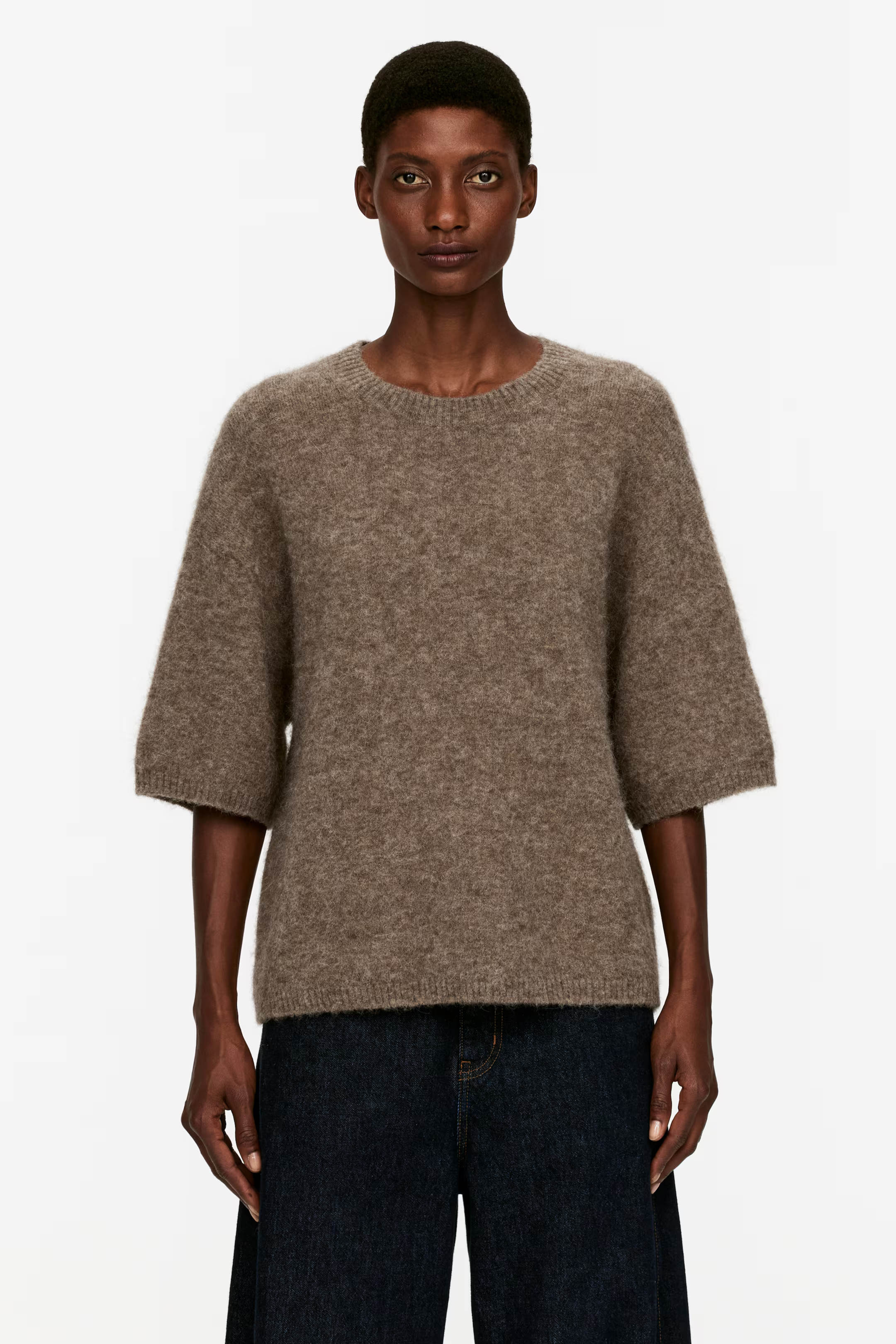 Alpaca-Wool Blend Jumper - Crew-neck - Short sleeve - Mole - Ladies | H&M GB | H&M (UK, MY, IN, SG, PH, TW, HK)