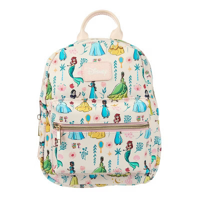 Disney Princesses Youth Girls 11.5" Mini Backpack Featuring Belle, Tiana, Jasmine, Ariel, Snow White | Target