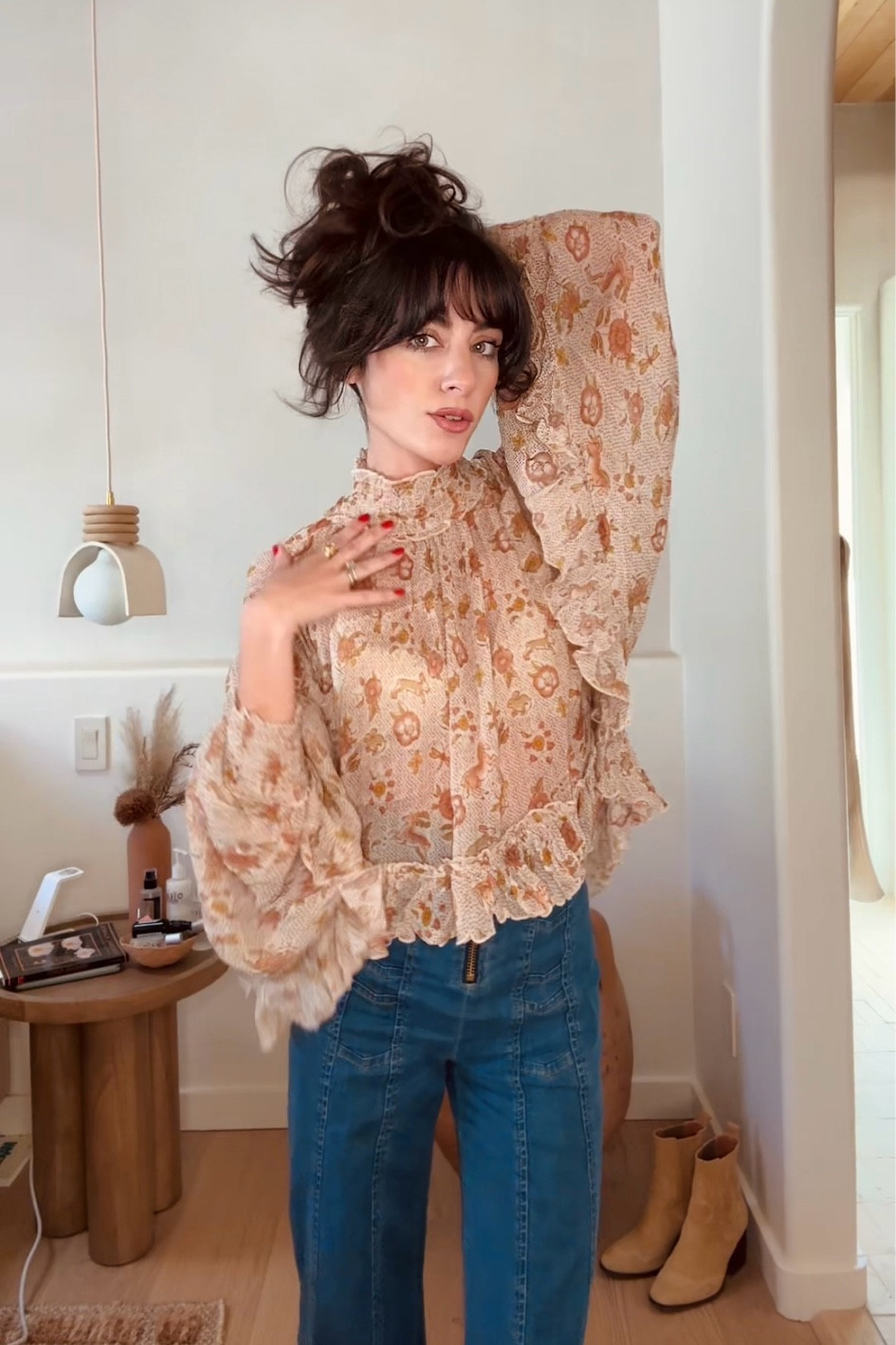 This printed blouse has such a retro feel. Love the high neck and bell sleeves. Perfect for thanksgiving with some brown cords!

#LTKStyleTip #LTKHoliday #LTKSeasonal