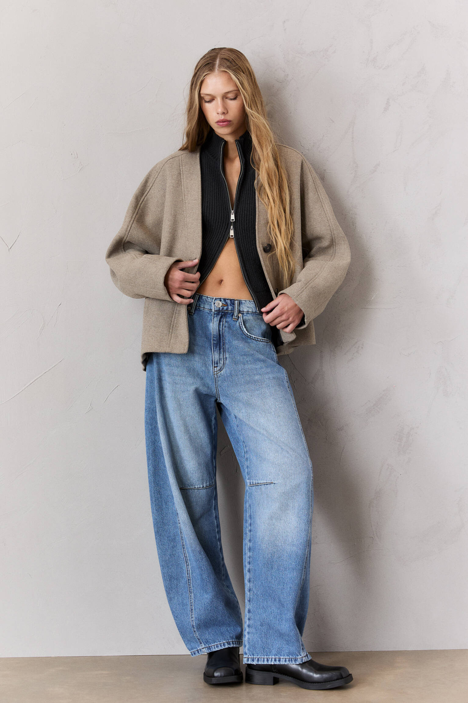 Manteau court en mélange de laine - pull&bear | PULL and BEAR FR