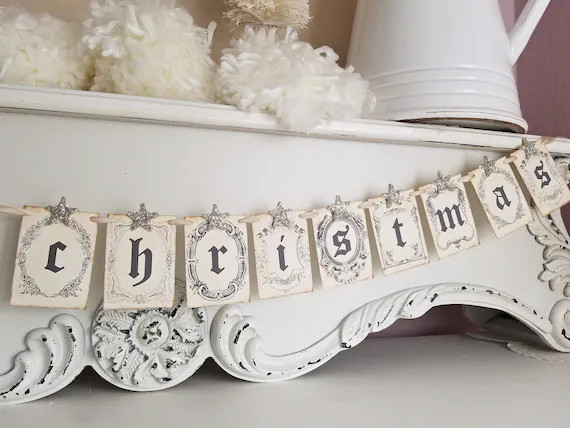Merry Christmas Banner, Vintage Style Christmas Garland, Vintage Christmas Decor, Farmhouse Chris... | Etsy (US)