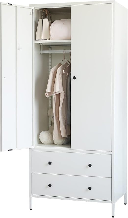 BESFUR Wardrobe Closet, Metal Armoires and Wardrobes with Two Drawers, Adjustable Hanging Rod, 20... | Amazon (US)