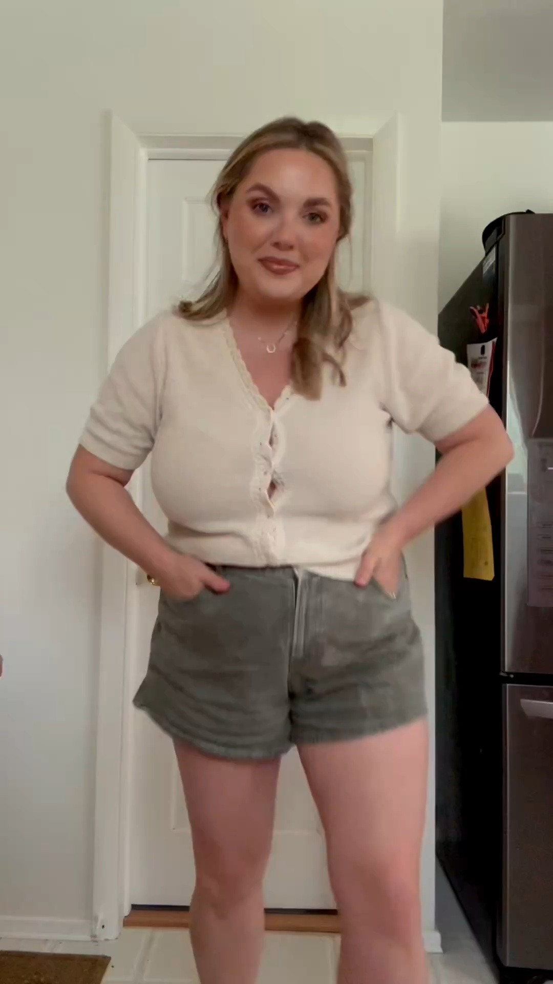 This light weight sweater top is perfect for the transition into fall. Comes in multiple color options 

It has some really cute lace like details along the collar and down the buttons. I also really love the length of the sleeve. 

Top- large 
Shorts-32

@Target   
@abercrombie

#LTKSeasonal #LTKMidsize #LTKootd