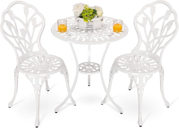 HOMEFUN Bistro Table and Chairs Set of 2 Outdoor 3 Piece Patio Set Tulip Pattern Cast Aluminum Bi... | Amazon (US)