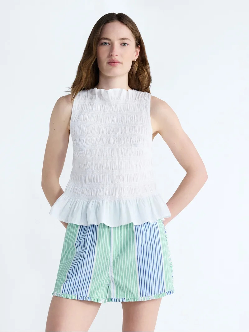 Free Assembly Women's and Women's Plus Smocked Peplum Sleeveless Cotton Top, Sizes X-4X | Walmart (US)