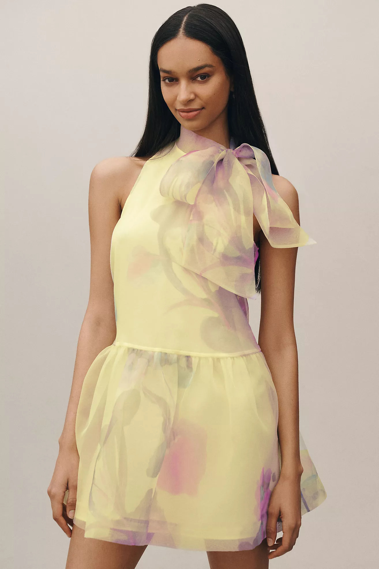 BHLDN Sophia High-Neck Bow-Tie Organza Mini Dress | Anthropologie (US)