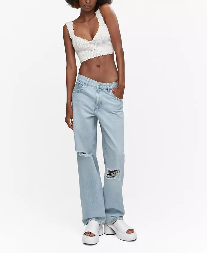 Women's Decorative Ripped Wide Leg Jeans | Macy's