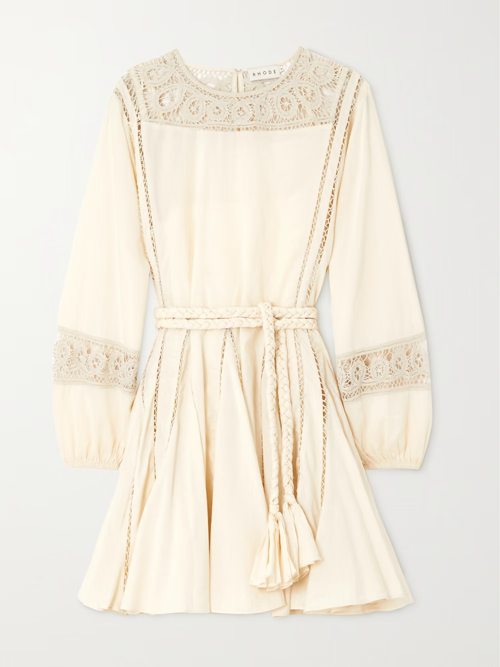 Ella belted crochet-trimmed cotton mini dress | NET-A-PORTER (US)