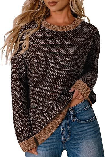 Sidefeel Women's Long Sleeve Pullover Sweaters Casual Crewneck Chunky Knit Color Block Jumper Top... | Amazon (US)