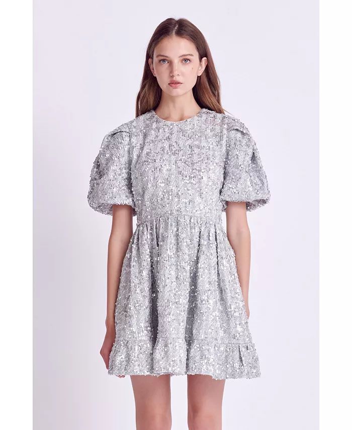 English Factory Women's Sequin Tweed Tiered Mini Dress - Macy's | Macy's
