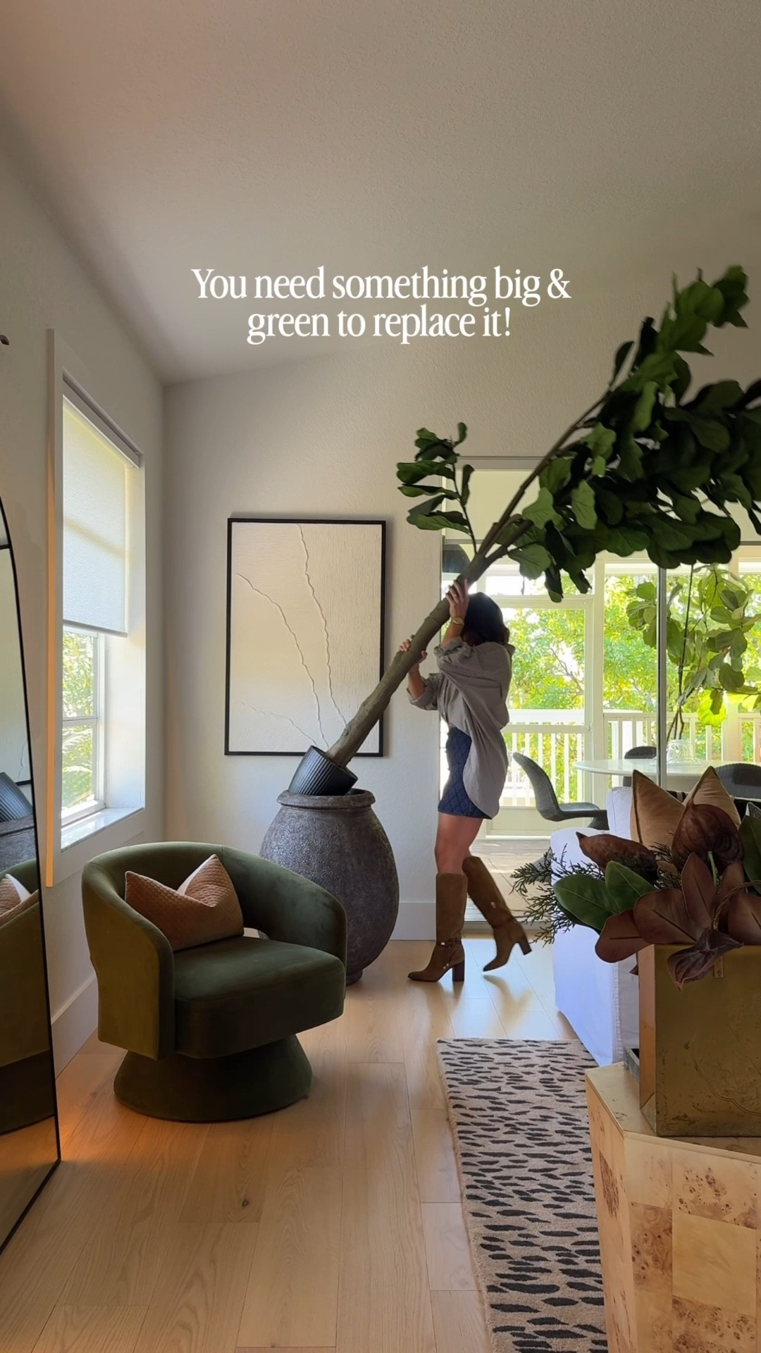 Faux fiddle leaf 10’ tall! The moss mat makes it look so chic in the planter. #meandmrjones 

Boots fit tts wearing size 7.5. Shirt is oversized wearing xs.  

#LTKdayinmylife #LTKvlog #LTKHome