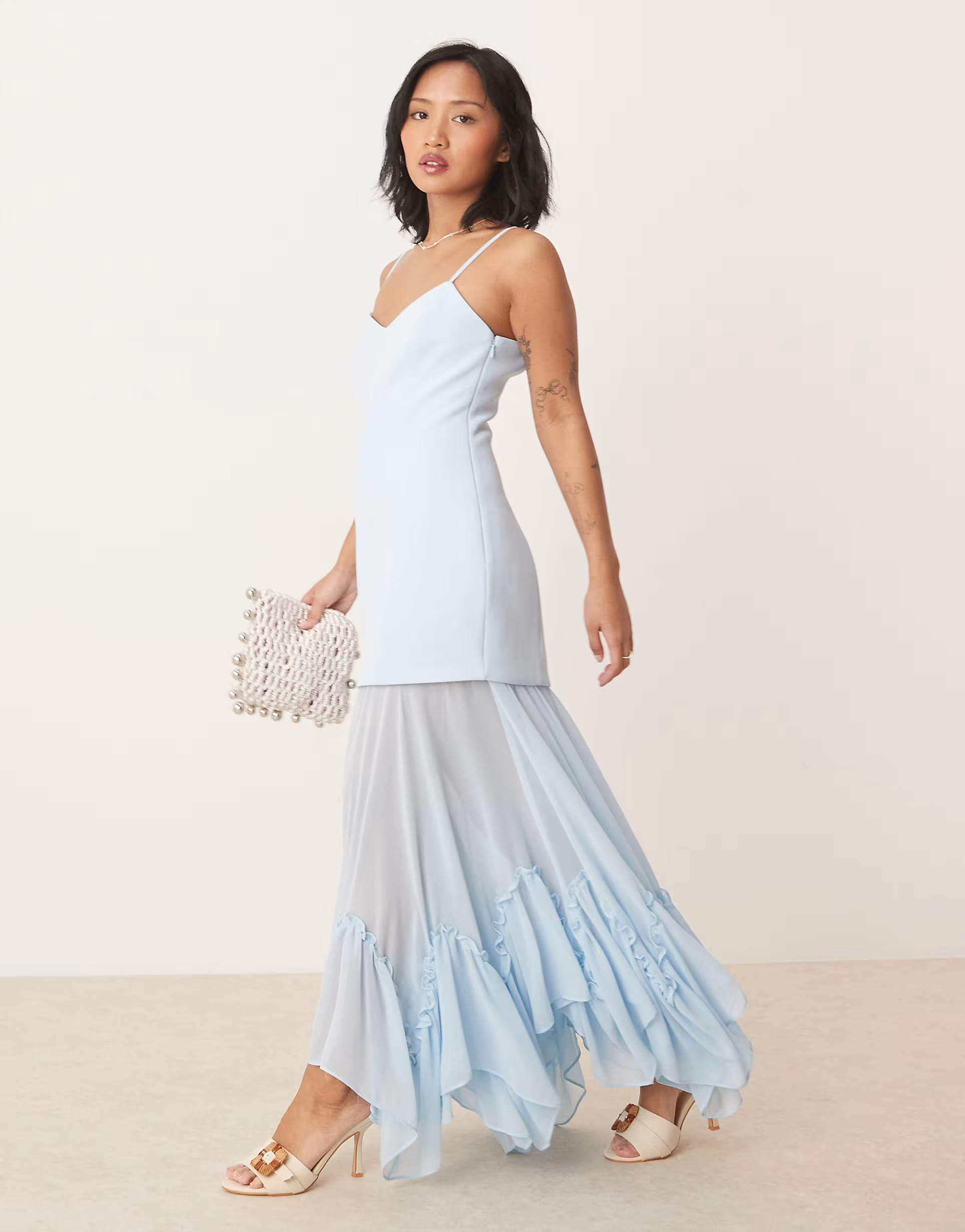 Forever New Petite sheer maxi dress in blue | ASOS (Global)