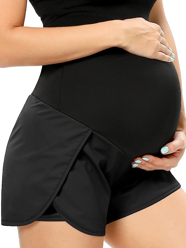 POSHGLAM Women‘s Maternity Shorts Over Belly Workout Running Casual Summer Pregnancy Shorts | Amazon (US)