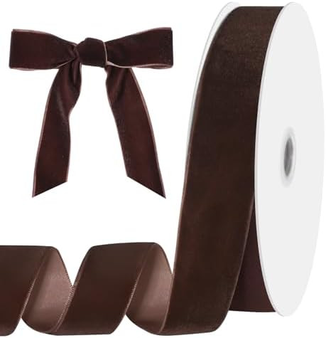 Brown Velvet Ribbon 1 Inch x 25 Yards Velvet Christmas Ribbon for Christmas Tree Wreath Bows Gift... | Amazon (US)