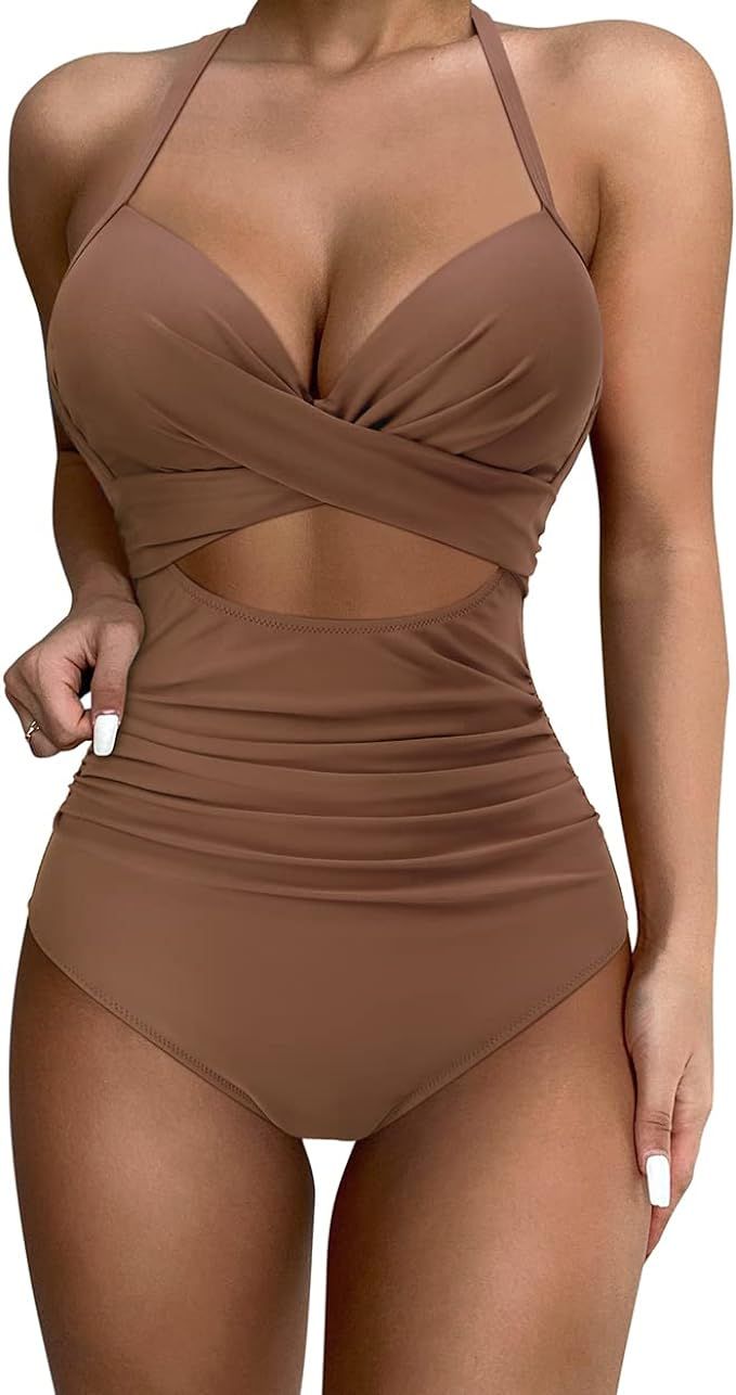 SUUKSESS Women Wrap Cut Out One Piece Swimsuit High Waisted Monokini Bathing Suit | Amazon (US)