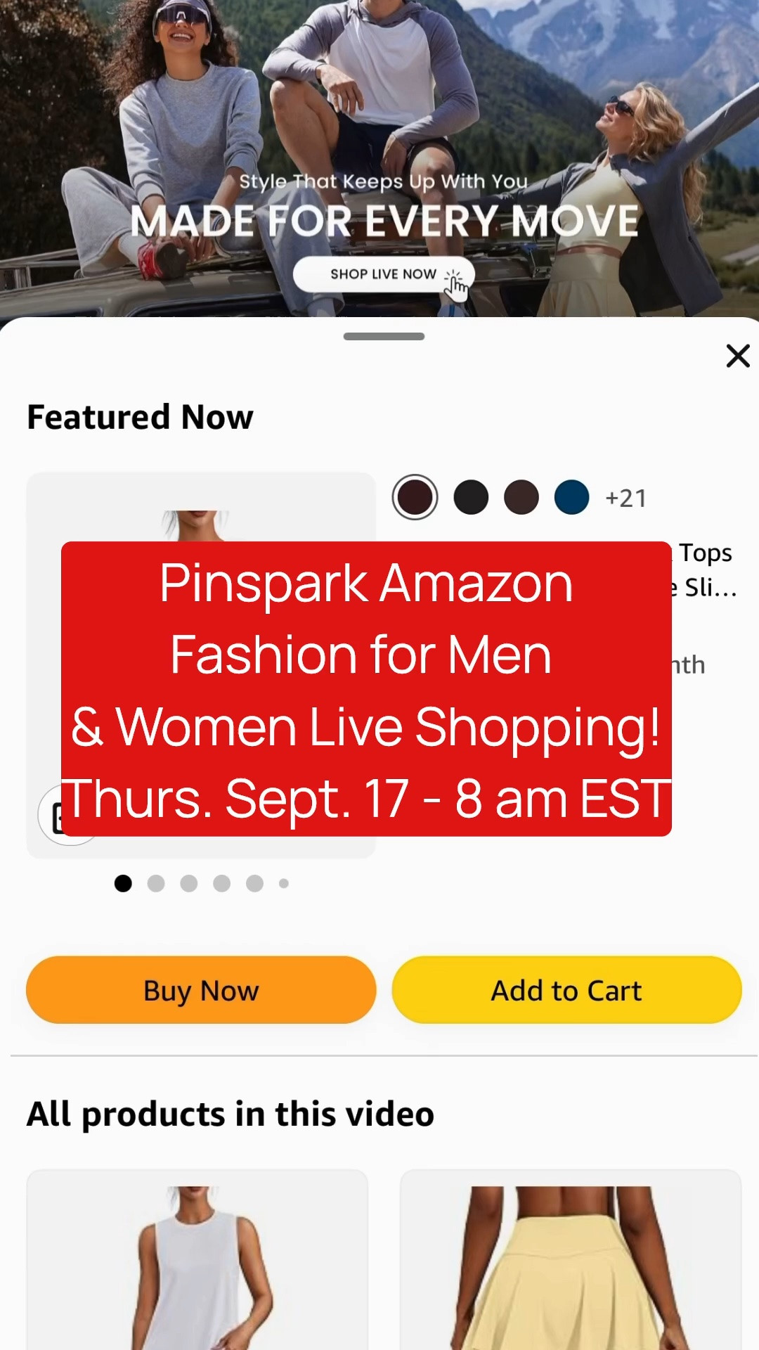 Pinspark Amazon Fashion for Men & Women Live Shopping!
👉 Thurs. Sept. 17 - 8 am EST
“PINSPARK Activewear Try On”
👉 JOIN: https://www.amazon.com/live/broadcast/665e7af3-b7a9-408a-9289-ed26d12289c0?placementId=shopping-videos-home&ref=cm_sw_al_ms_rd4hCE89IQ4MN

#LTKgrwm #LTKfitnessgoals #LTKActive