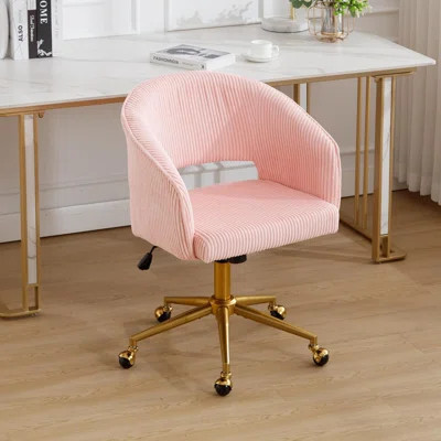 Corduroy Desk Chair with Wheels, Home Office Swivel Armchair with Gold Base, Back Incline Adjustable for Vanity Make-up | Wayfair North America
