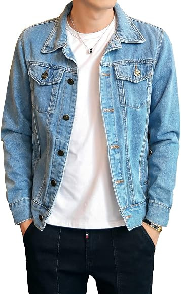 DAVID.ANN Men's Denim Jacket Slim Fit Trucker Coat | Amazon (US)