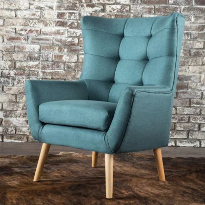 Comfortable Club Chair With Upholstery And Button- Details Fabric Tapered Legs Fade- | Wayfair North America