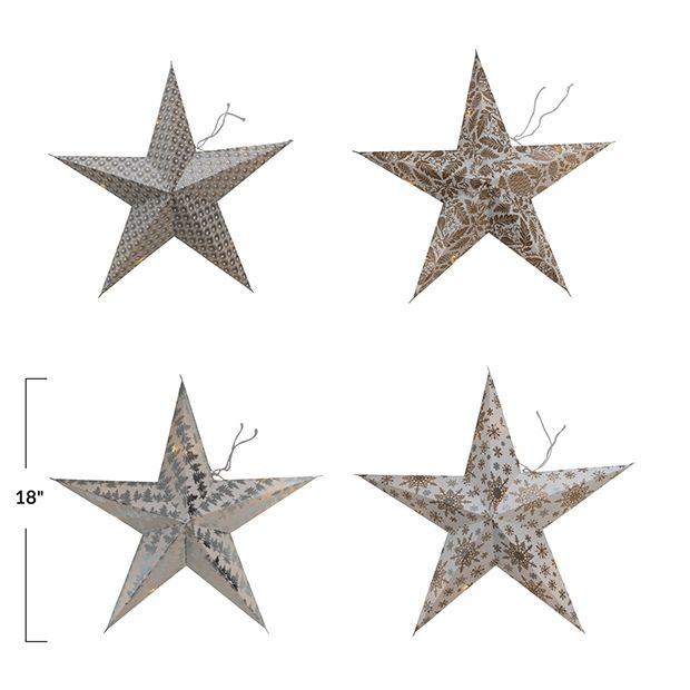 Lighted Recycled Paper Star Ornament Set of 4 | Antique Farm House
