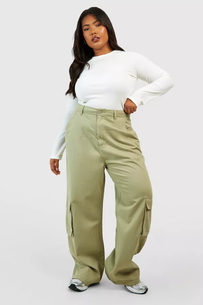 Plus High Waisted Twill Straight Leg Cargo Pants | Boohoo.com (UK & IE)