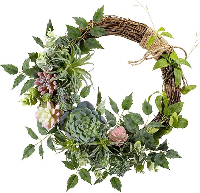 WANNA-CUL 16 inch Spring Succulent Wreath Arrangement for Front Door,Artificial Multicolor Succul... | Amazon (US)
