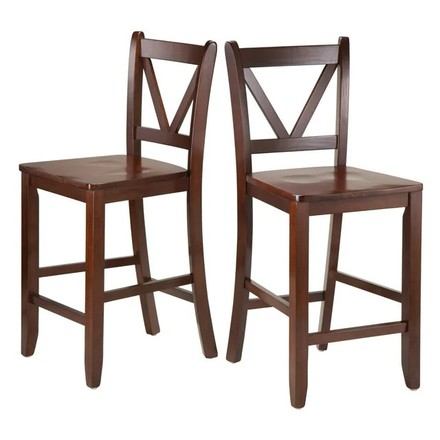Winsome Wood Victor 2-Pc V-back Counter Stool Set, Walnut Finish | Walmart (US)
