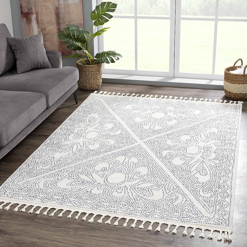 Hauteloom Birdwood Living Room, Bedroom Area Rug - Blue, Beige - 6'7" x 9' | Amazon (US)