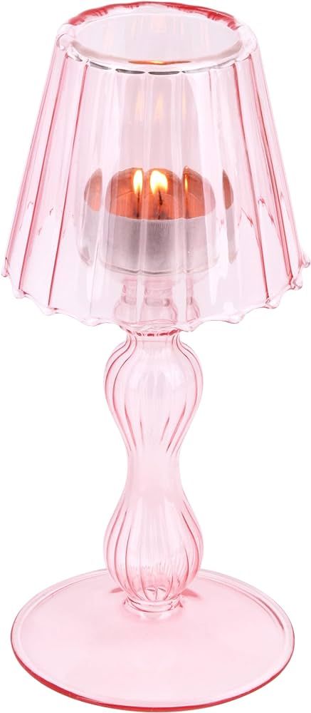 Gurfuy Pink Glass Votive Candle Holders - Glass Hurricane Candleholders Crystal Decorative Lamp S... | Amazon (US)