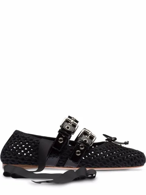 Miu Miu Macramé ankle-tie Ballerina Shoes - Farfetch | Farfetch Global