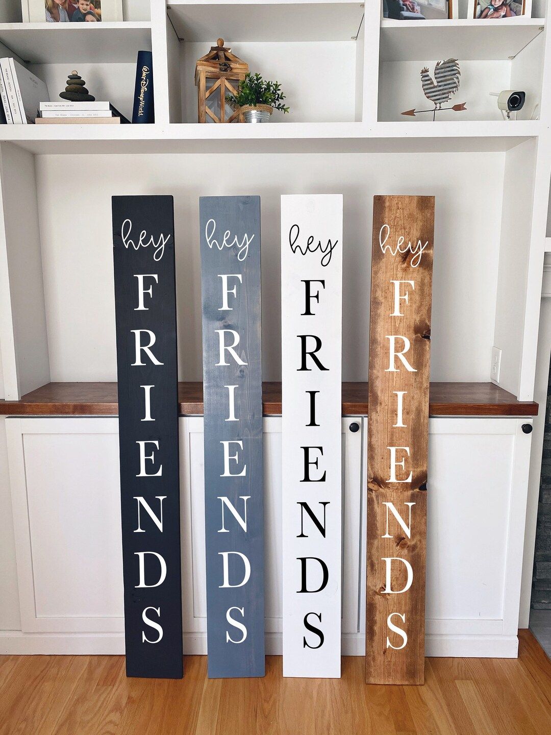 vertical welcome sign for front porch hey friends black, gray, white, wood stain | Etsy (US)