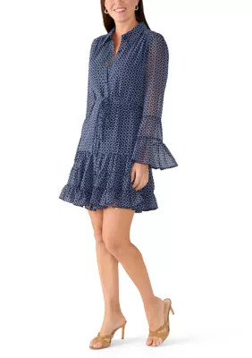Women's Tiered Flounce Sleeve Tie Waist Shirtdress | Belk