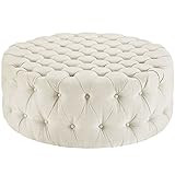 Amazon.com: Modway Amour Fabric Upholstered Button-Tufted Round, Ottoman, Beige : Home & Kitchen | Amazon (US)