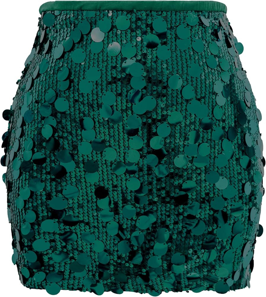 Women Sequin Mini Skirt Sexy Sparkle Waist Elastic Stretch Night Out Party Club Short Skirts | Amazon (US)