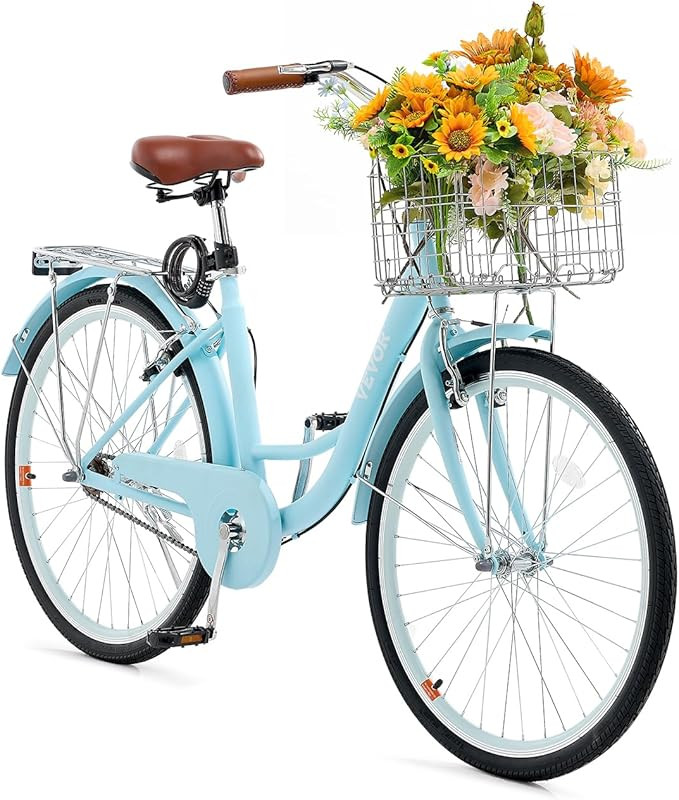 VEVOR Women Bike, 7-Speed and 1-Speed, 24-26 Inch Pink and Light Blue Beach Cruiser Bike, with La... | Amazon (US)