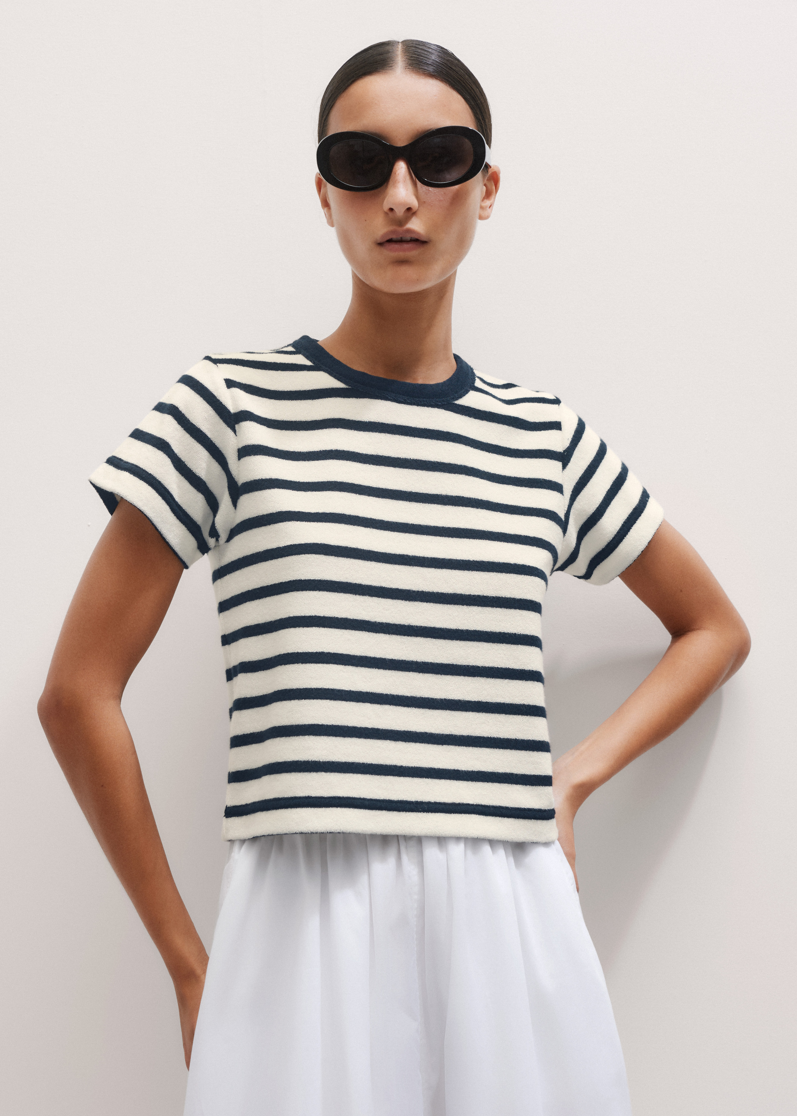 Women's Cream Striped Towelling Baby Tee | ME+EM | ME+EM Global (Excluding US)