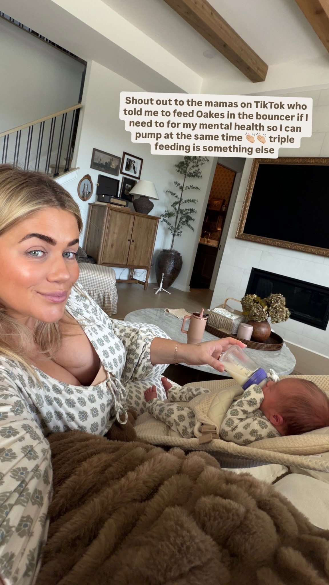 Shout out to the mamas on TikTok who told me to feed Oakes in the bouncer if I need to for my mental health so I can pump at the same time 👏🏼👏🏼 triple feeding is something else

#LTKmomlife #LTKBaby