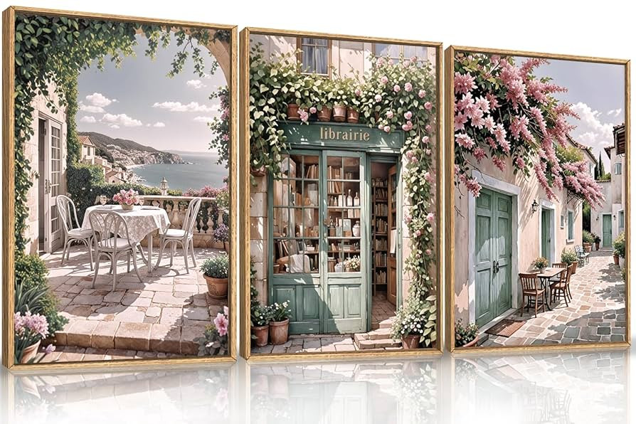 Modern French Flower Street Framed Canvas Wall Art Set,Romantic Green Landscape Wall Decor,Vintag... | Amazon (US)