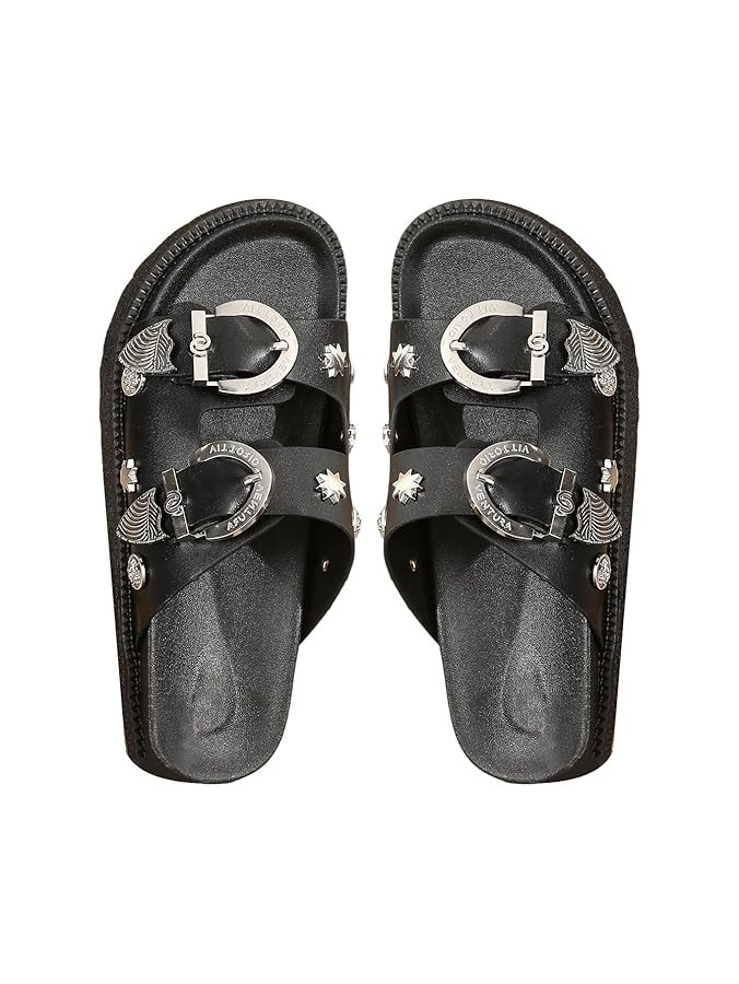 OYOANGLE Women's Studded Double Buckle Strap Footbed Sandals Fashion Platform Slip on Slides Sand... | Amazon (US)