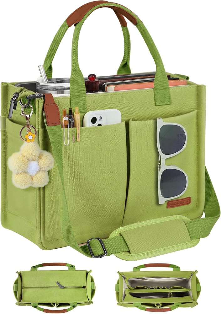 FIORETTO Womens Canvas Tote Bag Purse with Individual Compartment, Zipper Top, Reinforced Bottom ... | Amazon (US)