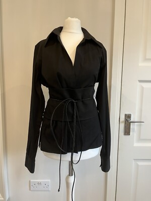 GUCCI TOM FORD FALL 2002 BLACK COTTON BLOUSE WITH BLACK OBI BELT SIZE S | eBay US