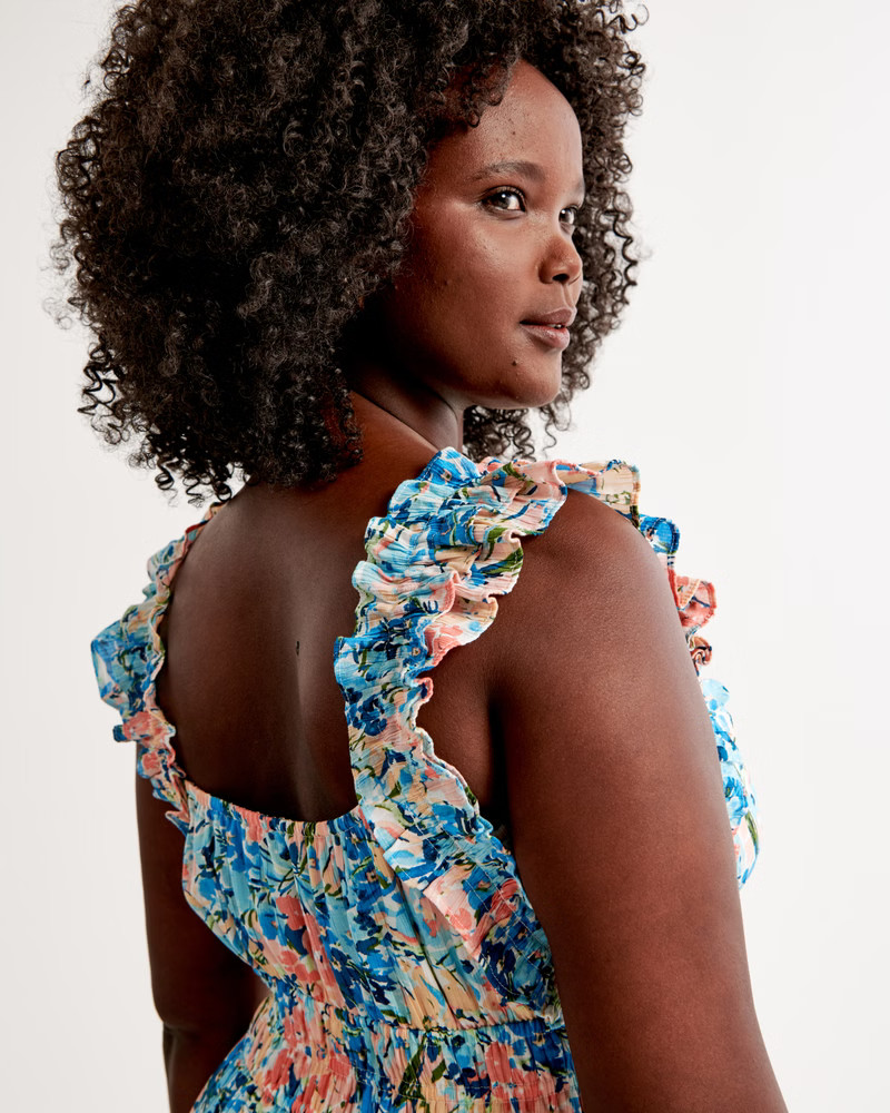 Ruffle Strap Textured Maxi Dress | Abercrombie & Fitch (US)