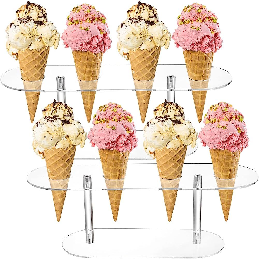 ZEAYEA 2 Pack Ice Cream Cone Holders, 4 Hole Acrylic Waffle Cone Holder, Ice Cream Holder Display... | Amazon (US)