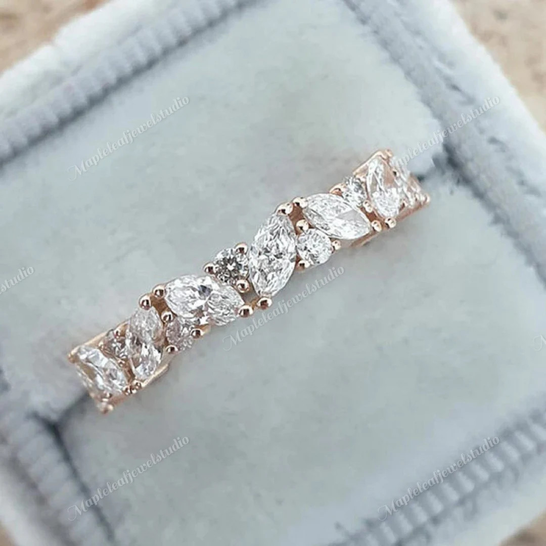 0.90 Ct Marquise and Round Cut Diamond Wedding Band Moissanite Engagement Ring Half Eternity Anni... | Etsy (US)