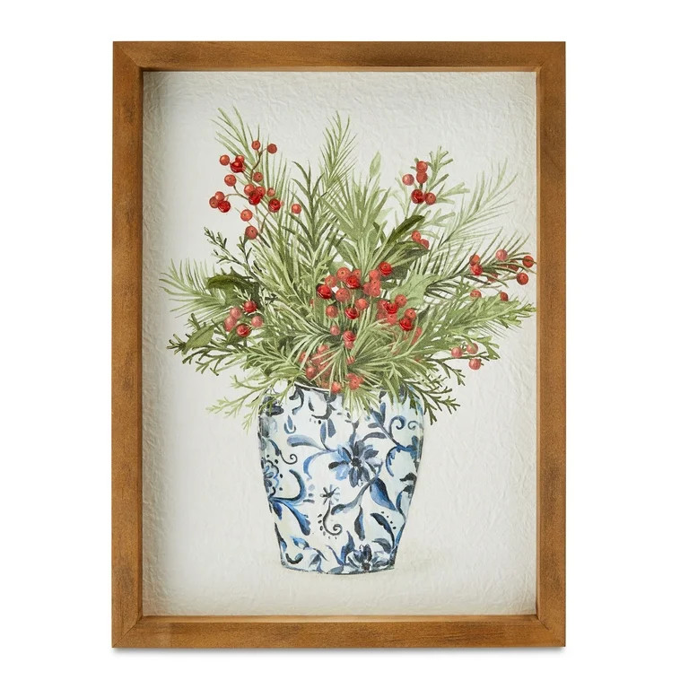 Greenery Bouquet Christmas Wall Art , 9 in x 12 in, by Holiday Time | Walmart (US)