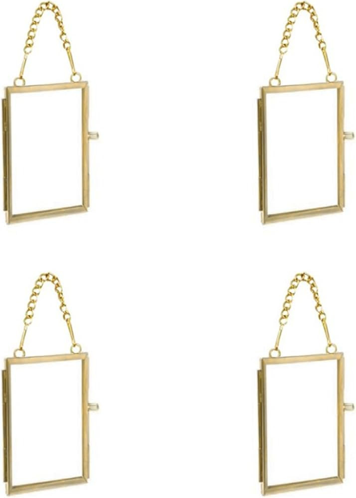 4PCS Glass Frame for Pressed Flowers, 2x3 Inch Brass Hanging Photo Frame Double Glass Frame with ... | Amazon (US)
