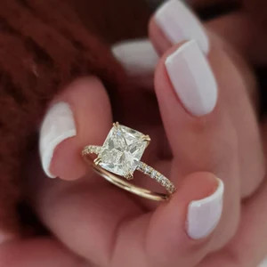 2 Carat (7mm) Cushion Lab Diamond Engagement Ring, Yellow Gold Plated Ring Cushion Solitaire Ring... | Etsy (US)