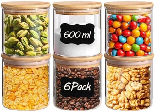 ComSaf Airtight Glass Food Storage Jars Set of 6, 600ml Clear Glass Food Storage Container with S... | Amazon (UK)