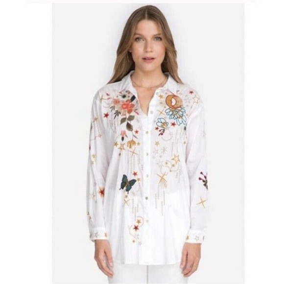 NWOT Johnny Was Europa Oversized Boho Embroidered Button Down Shirt Size M | Poshmark